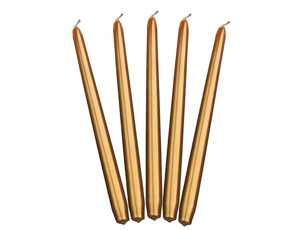 Metallinen kartiokynttilä, kulta, 29 cm (1 pakkaus / 10 kpl)