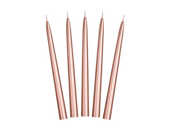 Metalliskt koniskt ljus, roséguld, 24 cm (1 förpackning / 10 st.)