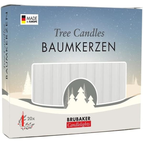 BRUBAKER - Julvaxljus - Paket med 20 - Perfekt för julgran &amp; pyramid - Ø 1,25 cm - Vit