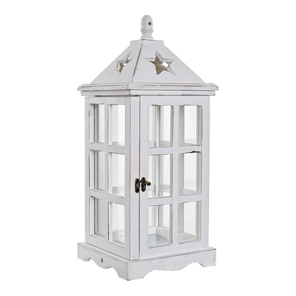 Lanterna DKD Home Decor Hvid Krystal Fyrretræ (21 x 21 x 51 cm)