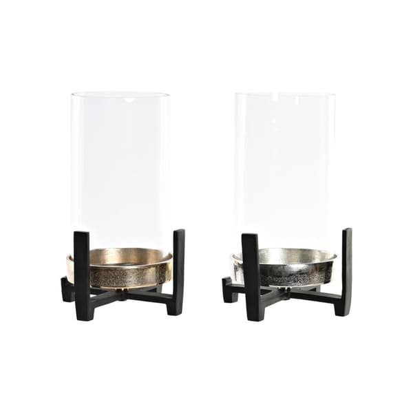 Lysholder DKD Home Decor 15 x 15 x 28 cm Champagne Krystall Sølv Svart Aluminium (2 enheter) (2 unidades)