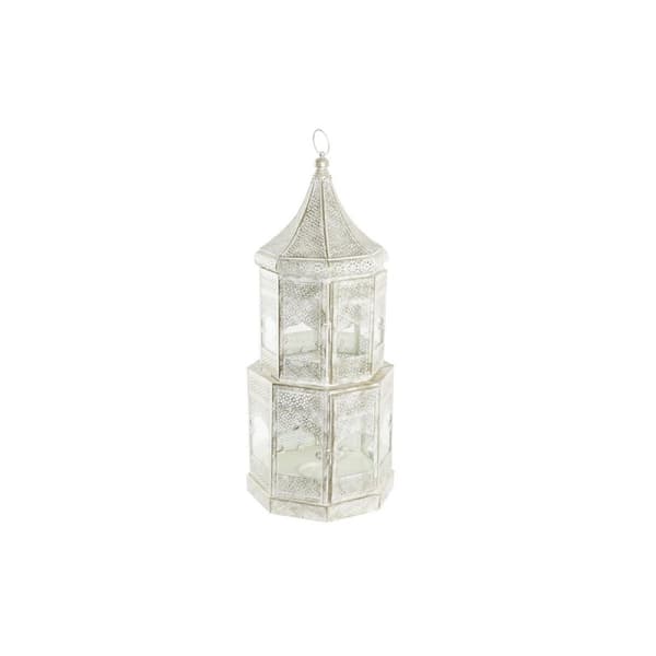 Lyhty DKD Home Decor 2 enheter Hvit Gyllen Metall Krystall Araber Aldret overflate 30 x 30 x 71 cm (2 enheter)