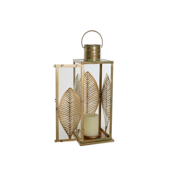 Lyhty DKD Home Decor Gyllen Metall 16,5 x 16,5 x 50 cm Blad av plante