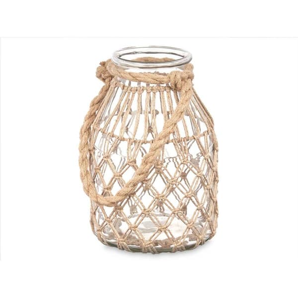 Ljusstakar Burk Transparent Naturell Glas Snöre 17 x 25 cm (4 antal)