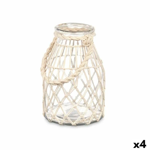 Lysholder Boks Hvit Gjennomsiktig Glass Tau 17 x 25 cm (4 enheter)