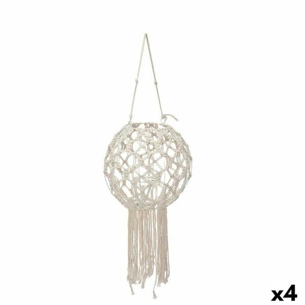 Lysholder Makramé Hvit Bomull 25 x 27 x 25 cm (4 enheter)