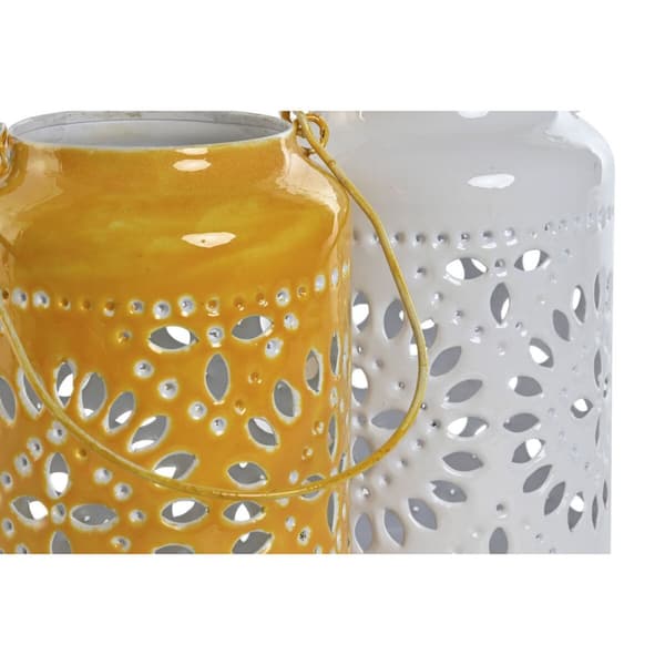 Lysholder Home ESPRIT Gul Hvit Jern 15 x 15 x 26 cm (2 enheter)