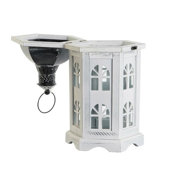 Lyhty DKD Home Decor Aldret overflate Hvit Mørke Grå Tre Krystall 19 x 17 x 39 cm