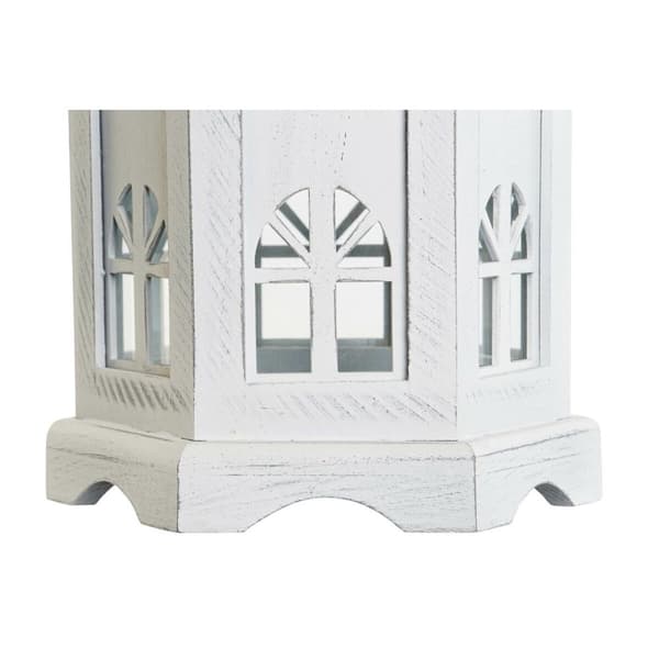 Lyhty DKD Home Decor Aldret overflate Hvit Mørke Grå Tre Krystall 19 x 17 x 39 cm