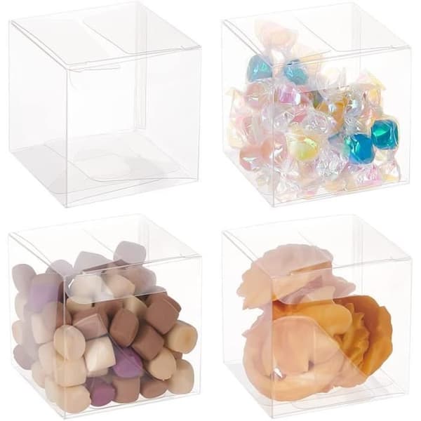 30 st 8x8x8cm Transparent Cube Bröllop Klara presentförpackningar för godischoklad, bröllop
