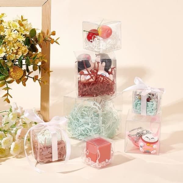 60 st 6x6x6cm Transparent Cube Transparent bröllopspresentförpackning för godischoklad, bröllop