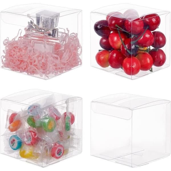 60 st 6x6x6cm Transparent Cube Transparent bröllopspresentförpackning för godischoklad, bröllop