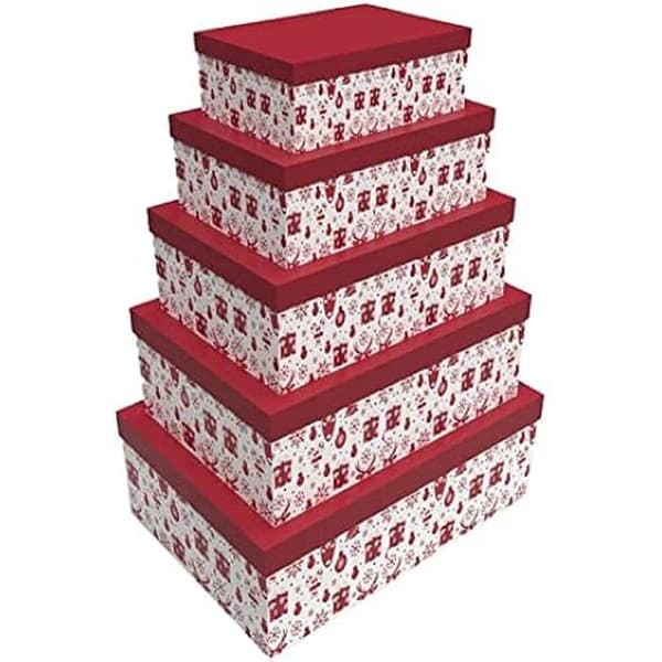 Set med lådor - DKD Home Decor - Vit/Röd - Kartong - 27x52x37 cm - Barnförvaring