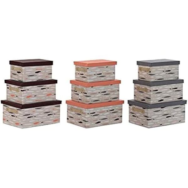 Set med lådor - DKD Home Decor - Polyester - Grå och orange - 40 x 30 x 20 cm - Blandad förvaring
