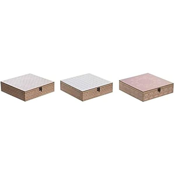 Box för infusioner - DKD HEMINNREDNING - Rosa Glas Metall Vit - 24 x 24 x 7 cm - 3 delar MDF Trä