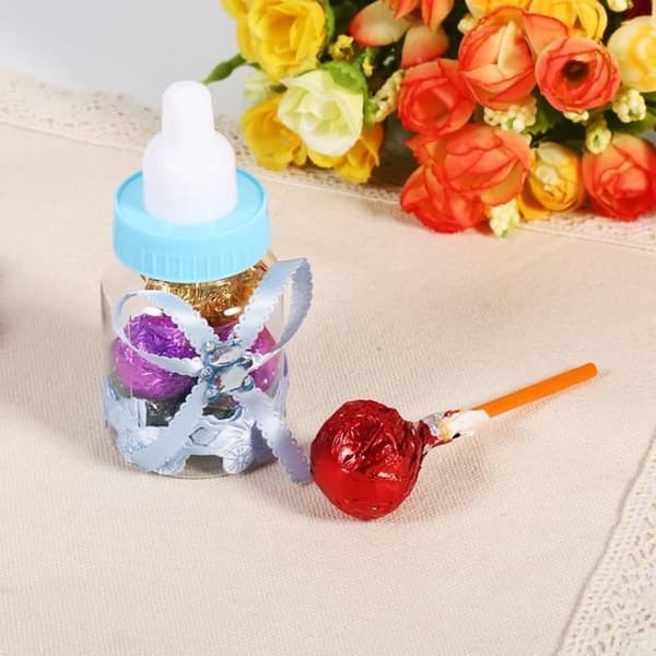 50 st chokladgodisflaskor Favor Box för Baby Shower Favors dekorationer (blå)--Rose Vie