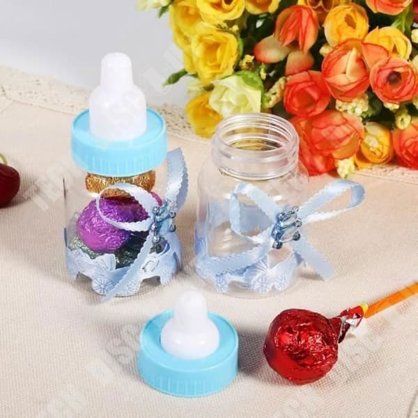 TD® 50 delar Rhinestone Mini Nappflaska Favor Box Set - Bear Dekoration Godis Box Baby Dop Present (Blå)