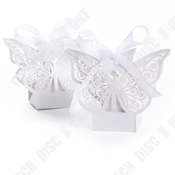 TD® 50 stycken Bröllopsfavoritboxar Set med band - Favorbox Present för bröllop (vit)