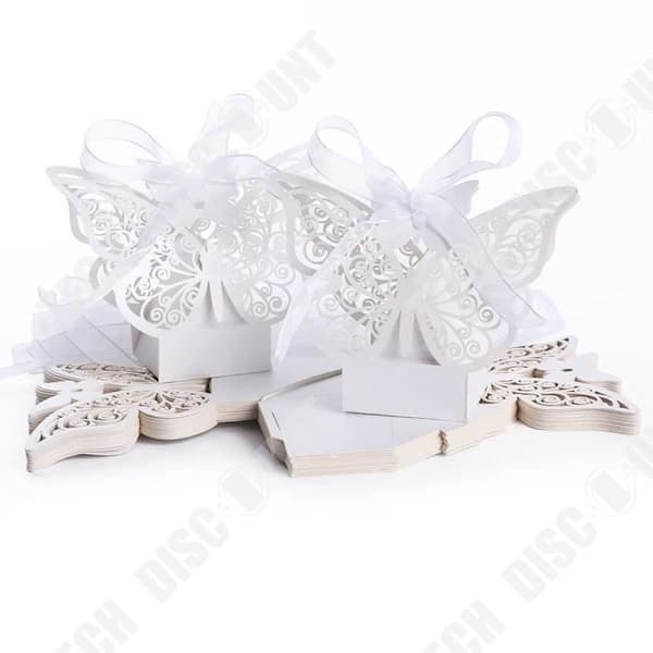 TD® 50 stycken Bröllopsfavoritboxar Set med band - Favorbox Present för bröllop (vit)