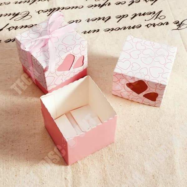 TD® Lot 100 stycken Rosa dragéask + lock - Hjärtmönster med ljusrosa band - Godislåda bröllopsdop bebis