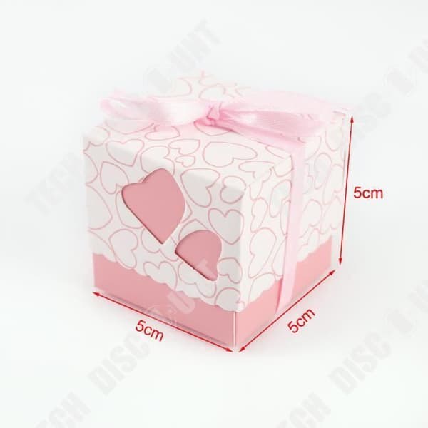 TD® Lot 100 stycken Rosa dragéask + lock - Hjärtmönster med ljusrosa band - Godislåda bröllopsdop bebis