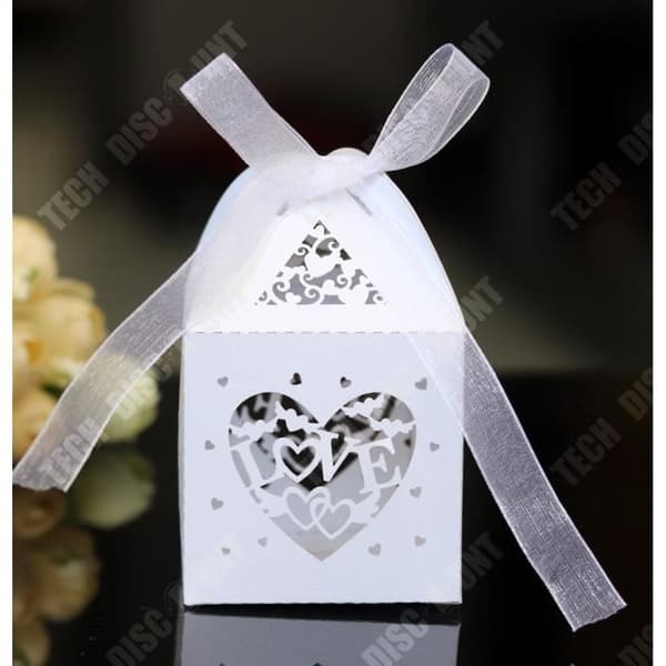 TD® 50 delar bröllopsfavoritboxar (vit) - LOVE-bokstäver - Favoursaskar med organza brudband