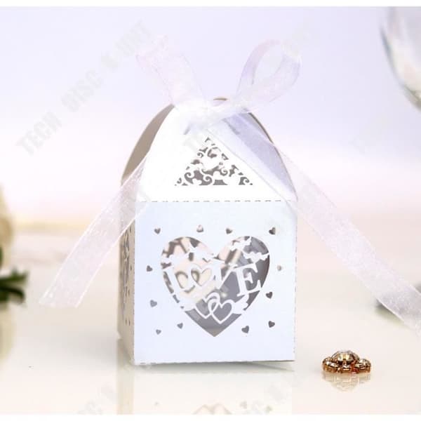 TD® 50 delar bröllopsfavoritboxar (vit) - LOVE-bokstäver - Favoursaskar med organza brudband