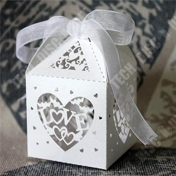 TD® 50 delar bröllopsfavoritboxar (vit) - LOVE-bokstäver - Favoursaskar med organza brudband