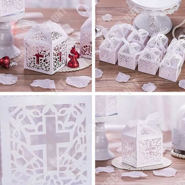 TD® 50 stycken White Favor Box Kronmönster Jul Bröllopspresent Präglat Mönster Bröllop Favor Box