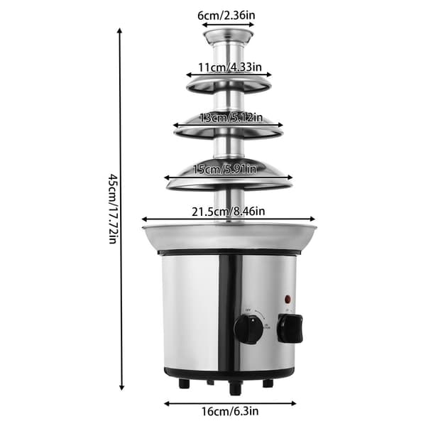 Chokoladefontæne, 4-lags design, 1,8L kapacitet, rustfrit stål konstruktion