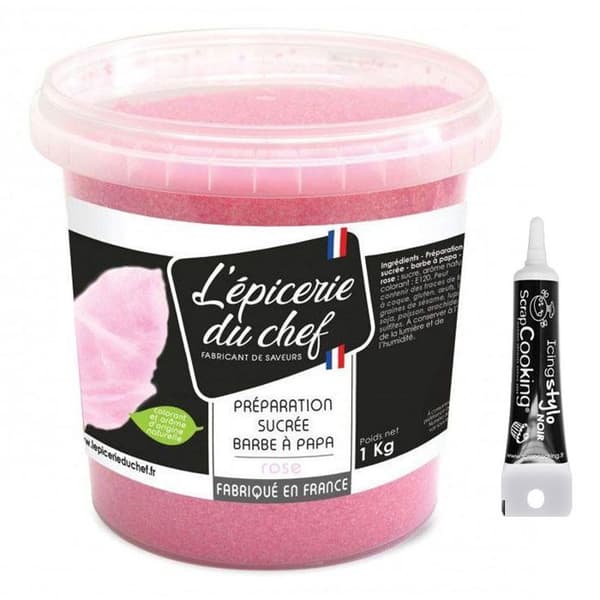 Rosa sockervadd 1 kg + Svart glasyrpenna