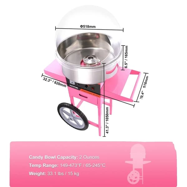 Vevor Sockervaddsmaskin, 1000W Effekt, 6 Cones/Min Produktion,Klar