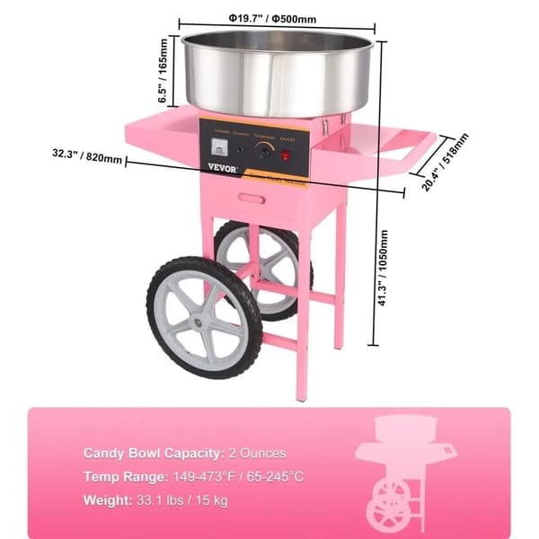 Vevor Sockervaddsmaskin, 1000W Effekt, 6 Cones/Min Produktion,Klar