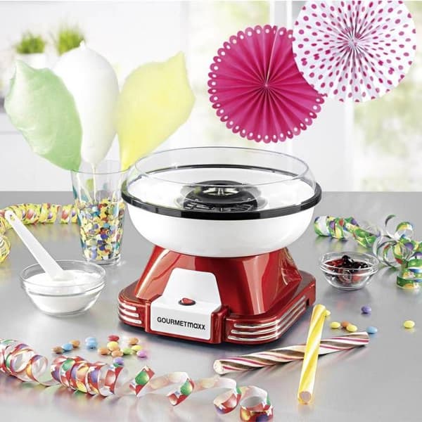 Sockervaddsmaskin - GOURMETmaxx - 500W - Godisröd - Retrodesign - Stänkskydd
