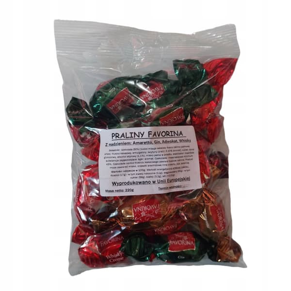 Praliner med fyld Favorina 220g Amaretto, Advocate, Whisky