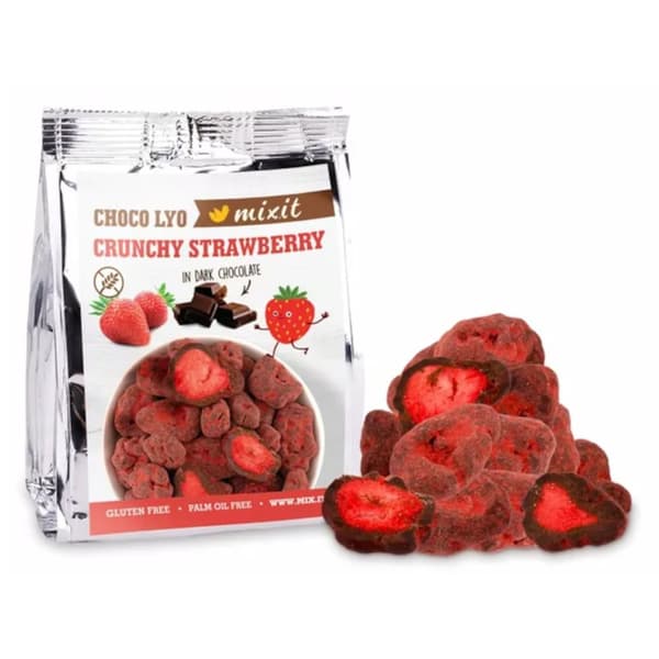 Sprøde chokoladeovertrukne jordbær 60 g