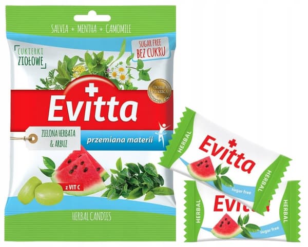 EVITTA SOCKERFRIA GODISAR GRÖNT TE-VATTENMELON