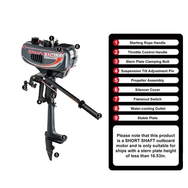 2-takts utombordsmotor, 3,5 hk effekt, manuell start,svart