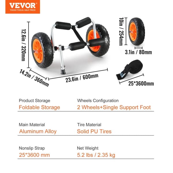 VEVOR Kajakvogn, 250 lbs vægtkapacitet, foldbar opbevaring,113 kg