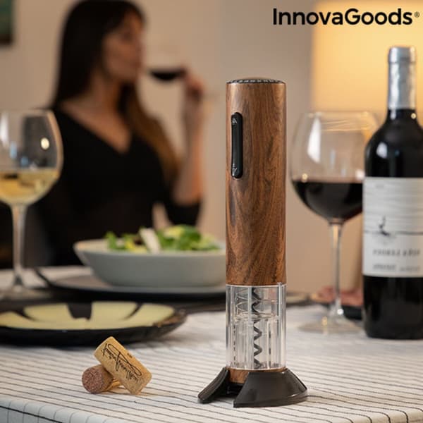 Automatisk genopladelig proptrækker med træ-effekt Corkout InnovaGoods