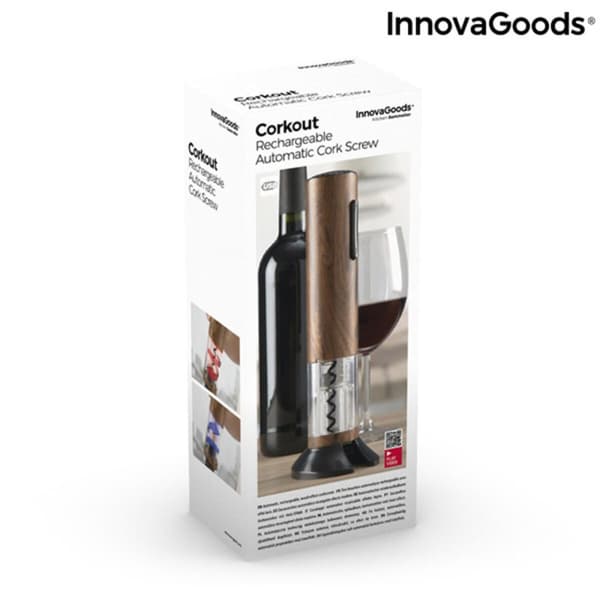 Automatisk genopladelig proptrækker med træ-effekt Corkout InnovaGoods