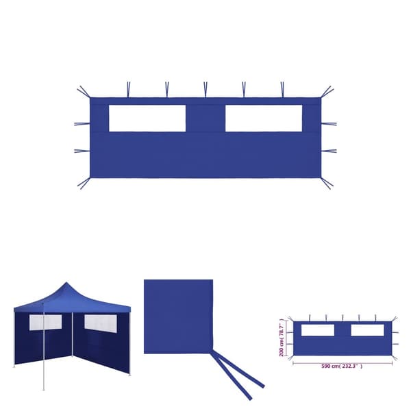 The Living Store pavillonvæg med vinduer 6x2 m blå -  Festtelte & havepavilloner – tilbehør