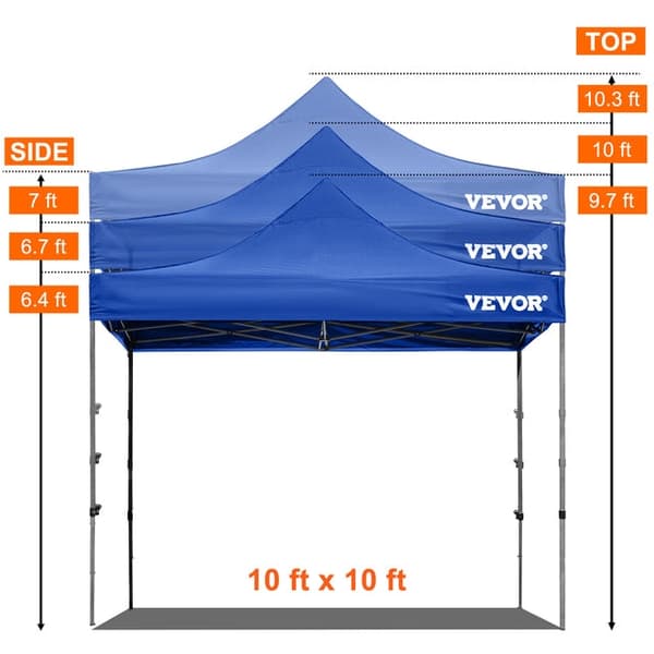 10x10 Pop Up Canopy Telt - 3 Højdeindstillinger, Aftagelige Siddevægge & Hjulpose