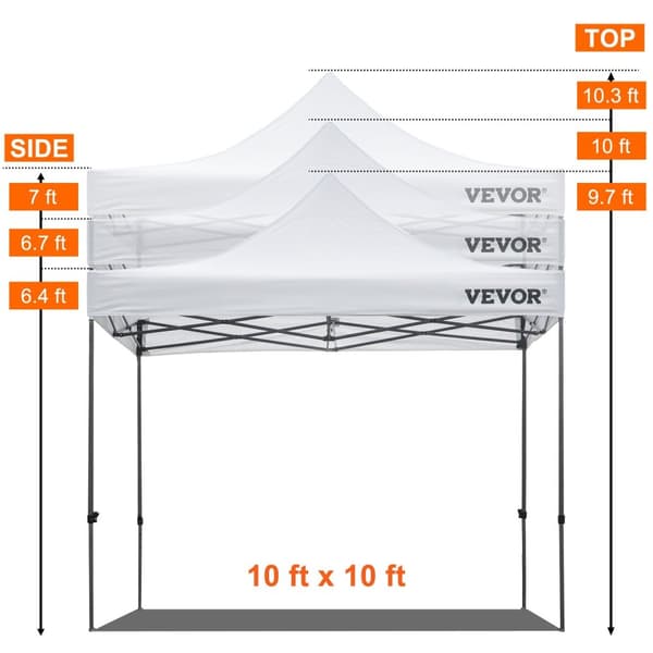 10x10 Pop Up Canopy Telt - 3 Højdeindstillinger, Aftagelige Siddevægge & Hjulpose
