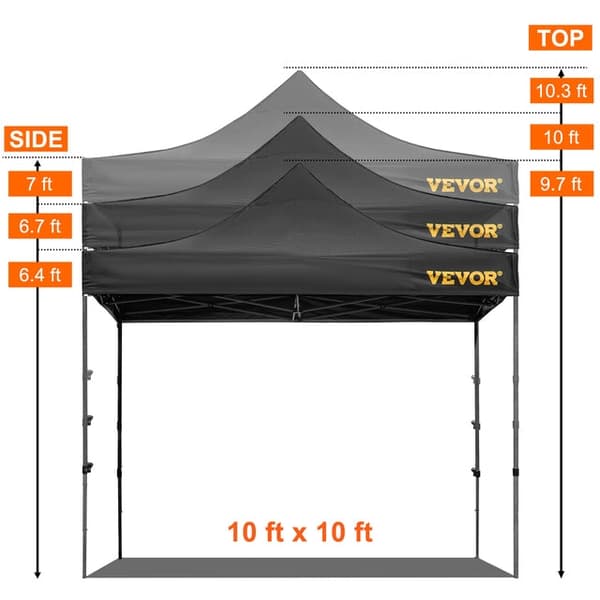10x10 Pop Up Canopy Telt - 3 Højdeindstillinger, Aftagelige Siddevægge & Hjulpose