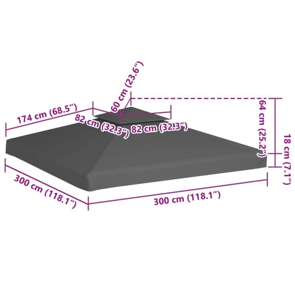 Kaksikerroksinen huvimajan katto 310 g/m² 3x3 m harmaanruskea