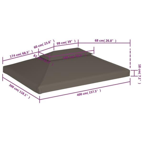 vidaXL Huvimajan katto 2 kerrosta 310 g / m² 4x3 m harmaanruskea -  Katosten & huvimajojen irtokatot