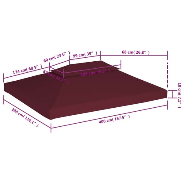 vidaXL Paviljongtak med ventilering 310 g/m² 4x3 m vinröd -  Tak till partytält & lusthus