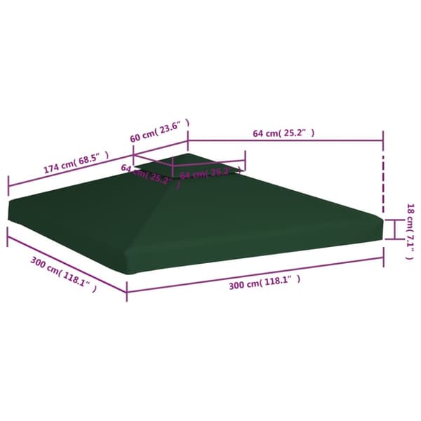 vidaXL Huvimajan vaihtokatto 310 g/m² Vihreä 3 x 3 m -  Katosten & huvimajojen irtokatot
