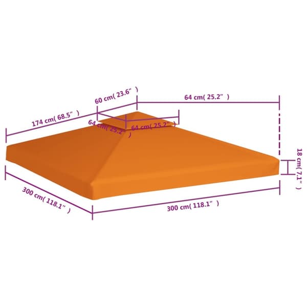 Huvimajan vaihtokatto 3 x 3 m kangas 310 g/m² oranssi - Paviljonki - Paviljongit - Home & Living